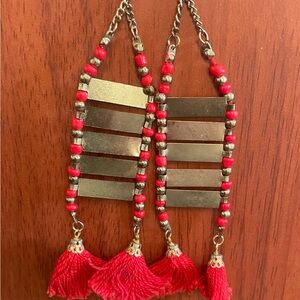 Chic Red and Gold Tassel Earrings